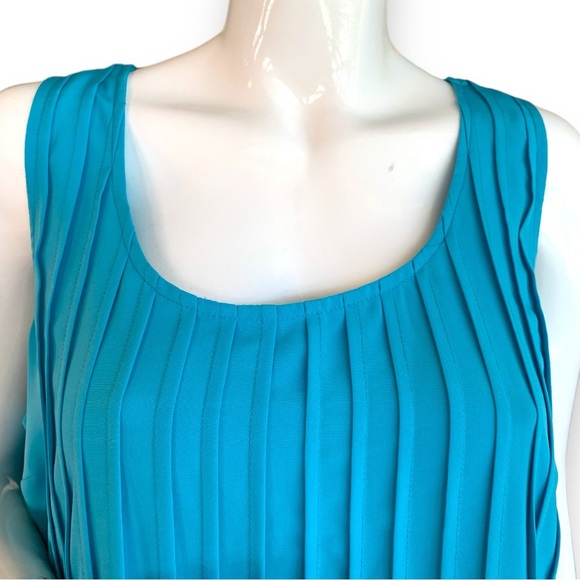 LAUREN RALPH LAUREN BLUE PIN TUCK CHIFFON SHIFT DRESS. WOMEN’s SIZE 16 - Picture 5 of 7